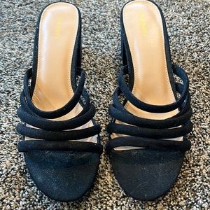 Never worn black velvet strap heel